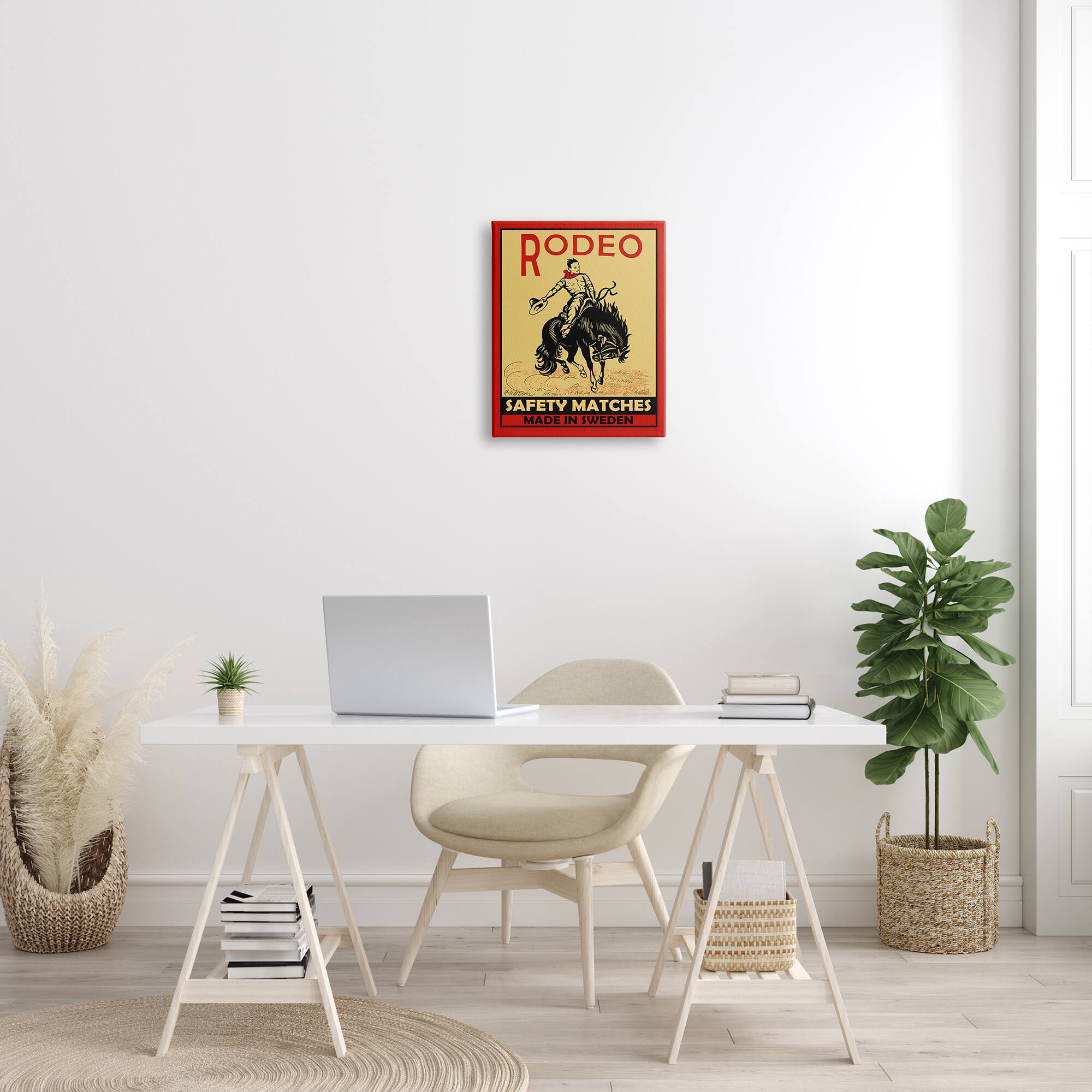Stupell Industries Rodeo Safety Matches Cowboy Bucking Bronco Red Yellow Canvas Wall Art